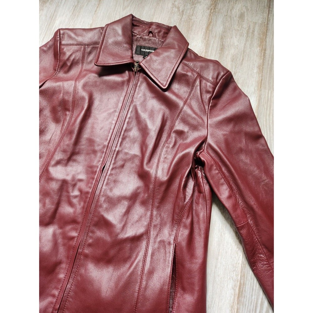 VTG Colebrook Essentials Genuine Leather Jacket Burgundy Zip Front Sz M GUC USA - Picture 2 of 9